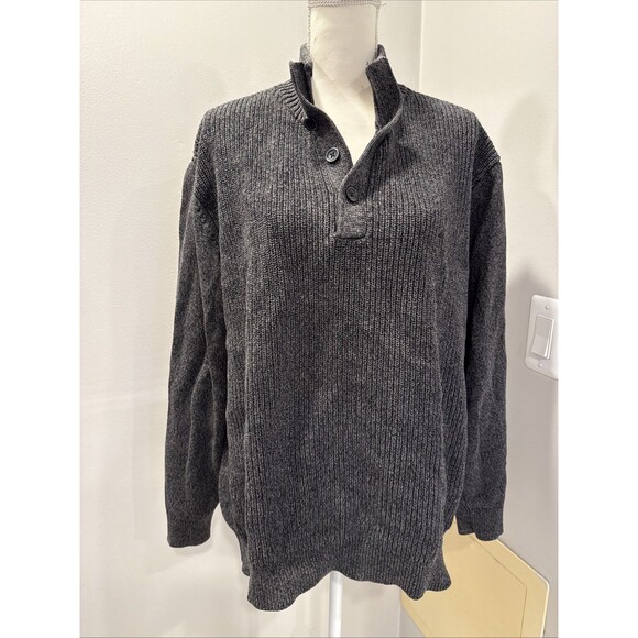 Nautica Charcoal Textured Knit Collard Pullover Crew Sweater Men's XL - Picture 1 of 8